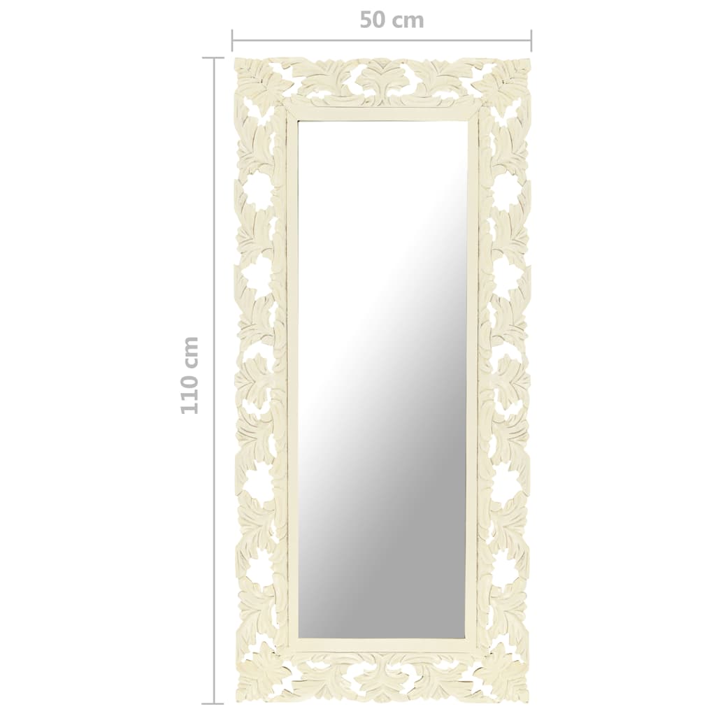 321643 vidaXL Hand Carved Mirror White 110x50 cm Solid Mango Wood