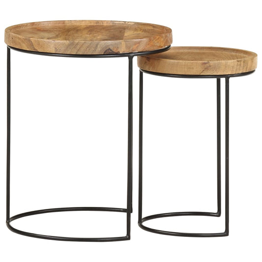 2 Piece Coffee Table Set Solid Mango Wood and Steel 2 Piece Coffee Table Set Solid Mango Wood and Steel
