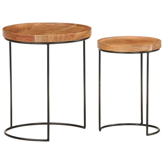 2 Piece Coffee Table Set Solid Acacia Wood and Steel 2 Piece Coffee Table Set Solid Acacia Wood and Steel