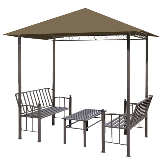 Garden Pavilion with Table and Benches 2.5x1.5x2.4 m Taupe 180 g/m² Garden Pavilion with Table and Benches 2.5x1.5x2.4 m Taupe 180 g/m²
