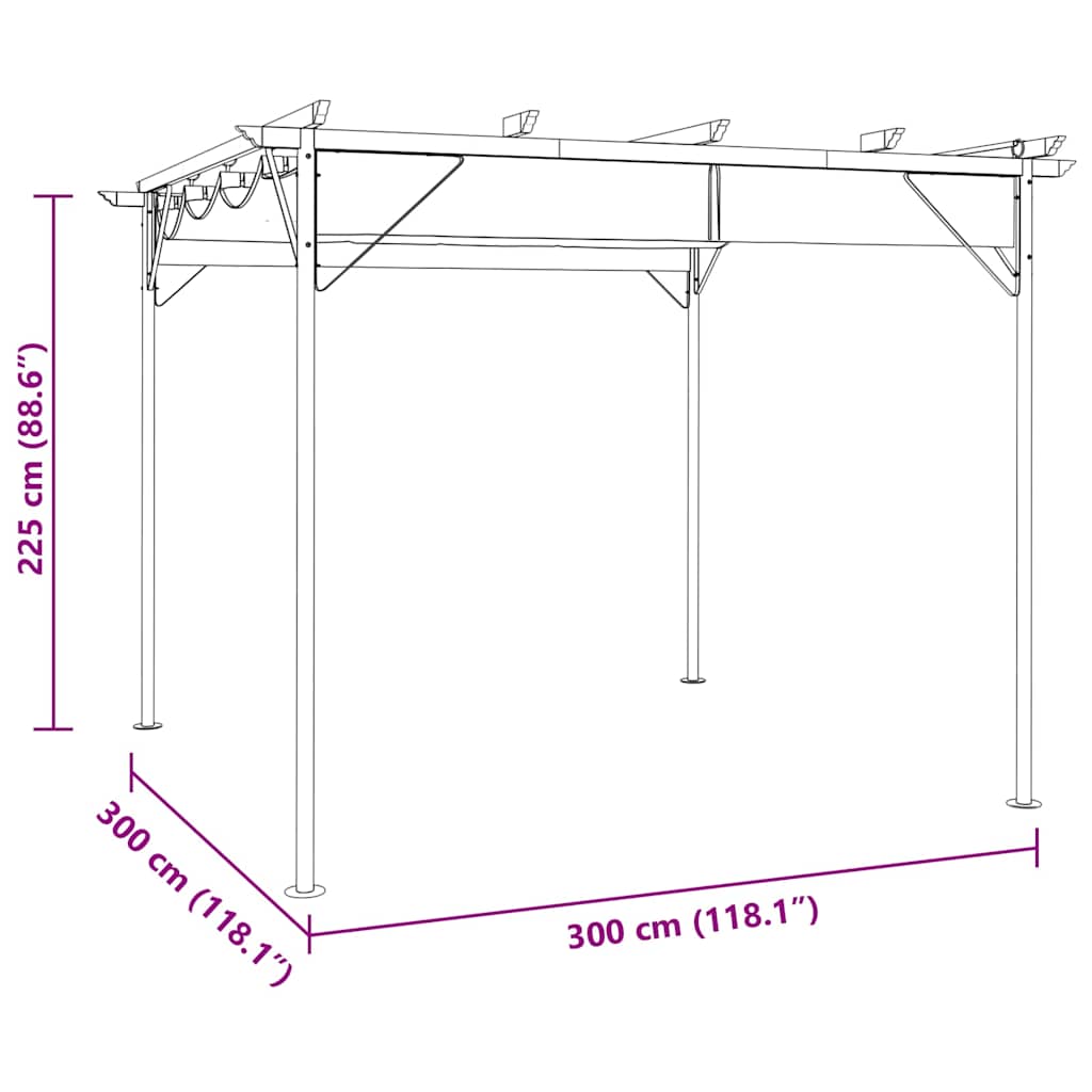 Pergola with Retractable Roof Taupe 3x3 m Steel 180 g/m²
