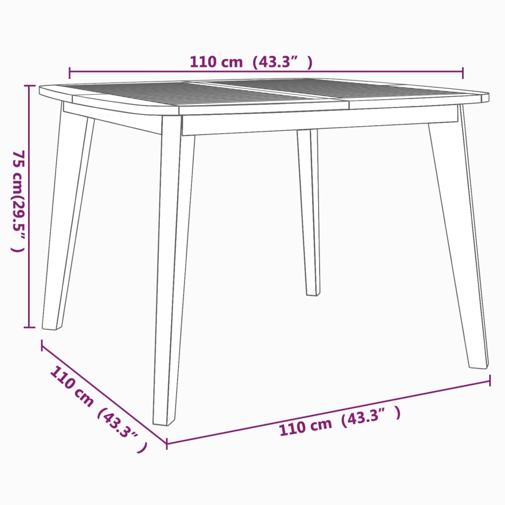 310302 vidaXL Garden Table 110x110x75 cm Solid Wood Acacia