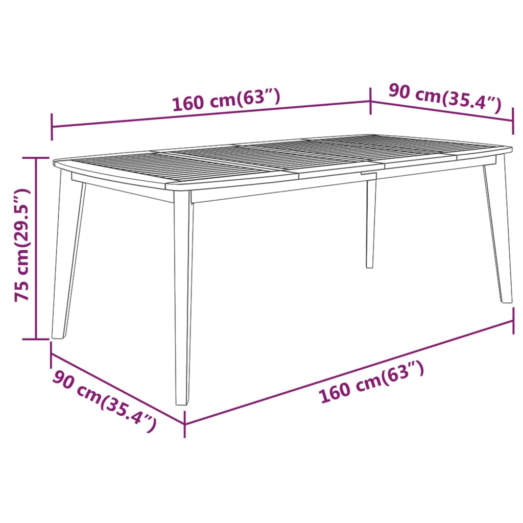 310303 vidaXL Garden Table 160x90x75 cm Solid Wood Acacia