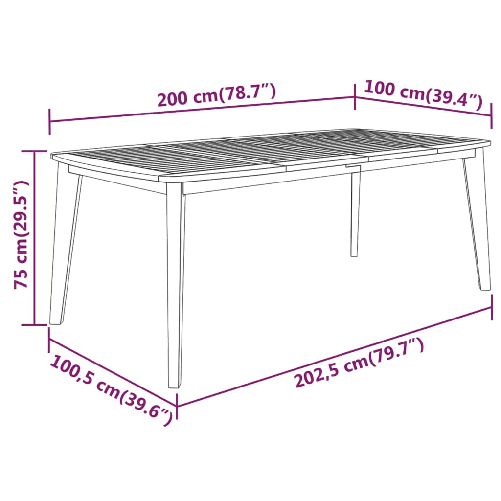 310304 vidaXL Garden Table 200x100x75 cm Solid Wood Acacia