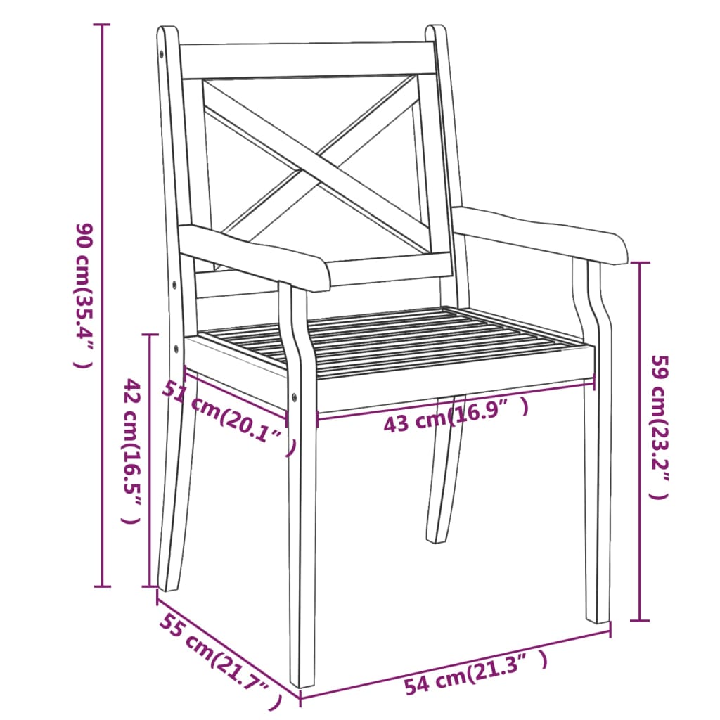 310306 vidaXL Outdoor Dining Chairs 3 pcs Solid Wood Acacia