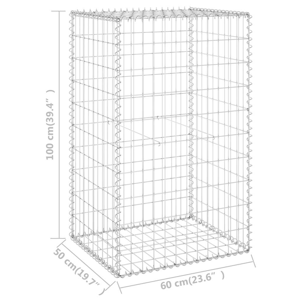 147812 vidaXL Gabion Wall with Covers Galvanised Steel 60x50x100 cm