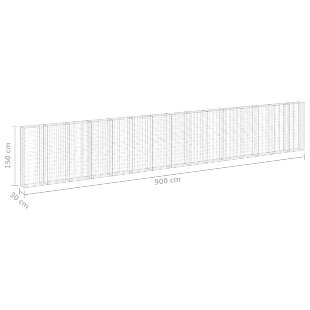 147818 vidaXL Gabion Wall with Covers Galvanised Steel 900x30x150 cm