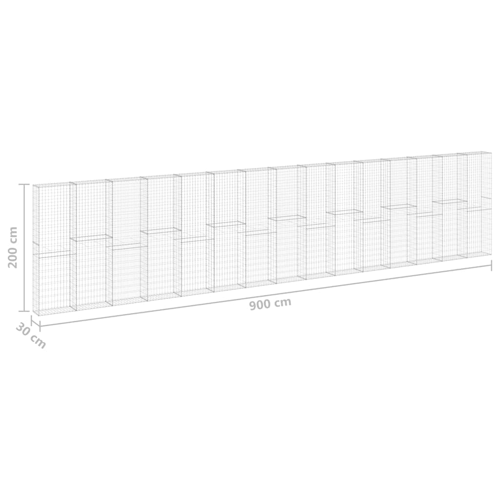147819 vidaXL Gabion Wall with Covers Galvanised Steel 900x30x200 cm
