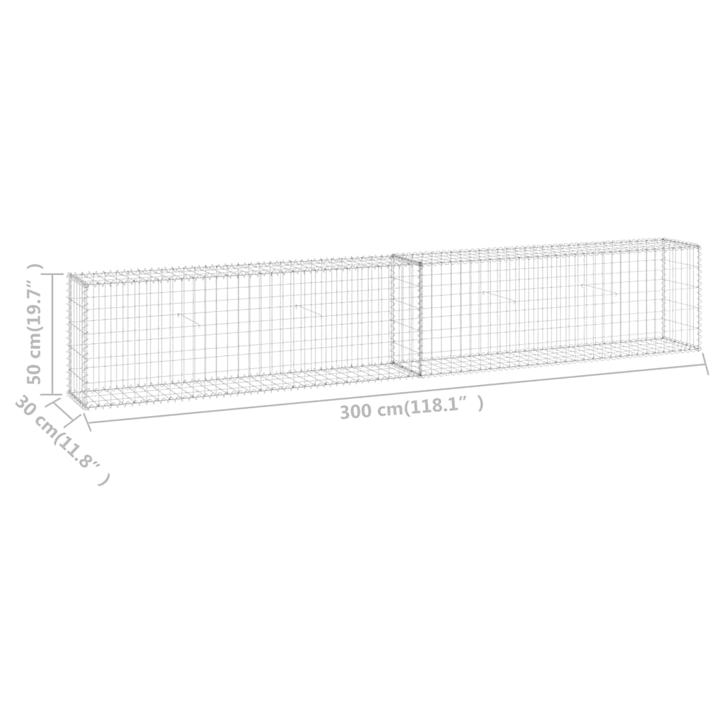 147820 vidaXL Gabion Wall with Covers Galvanised Steel 300x30x50 cm