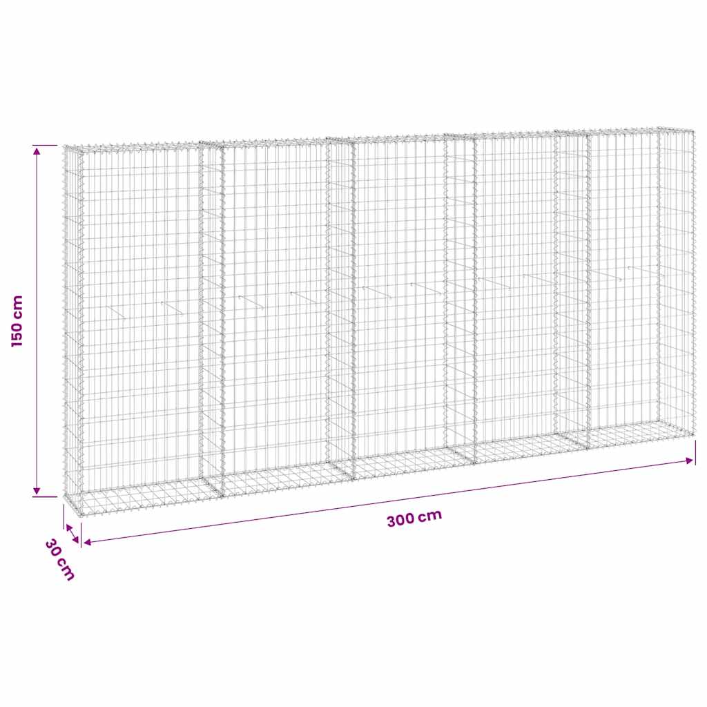 Gabion Wall with Covers Galvanised Steel 300x30x150 cm