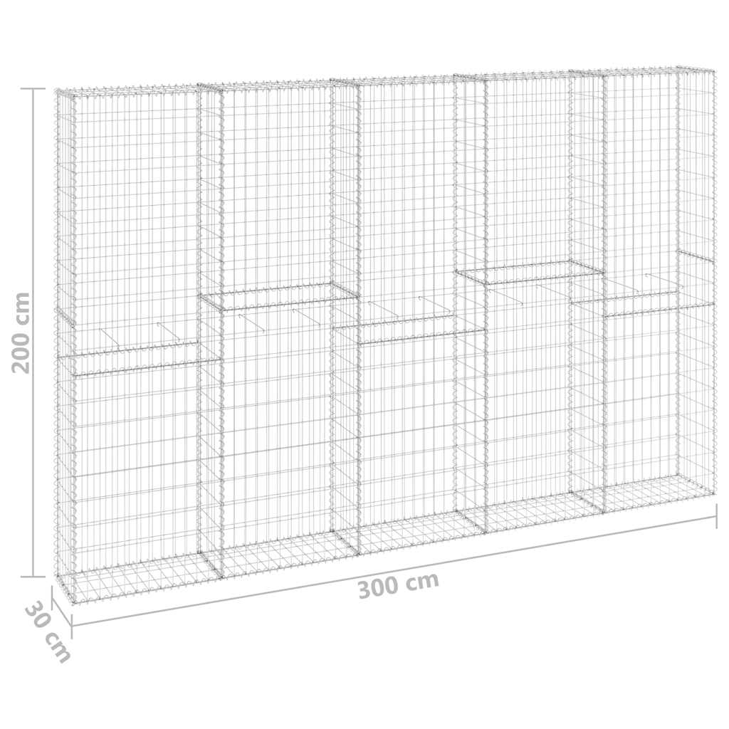 147823 vidaXL Gabion Wall with Covers Galvanised Steel 300x30x200 cm