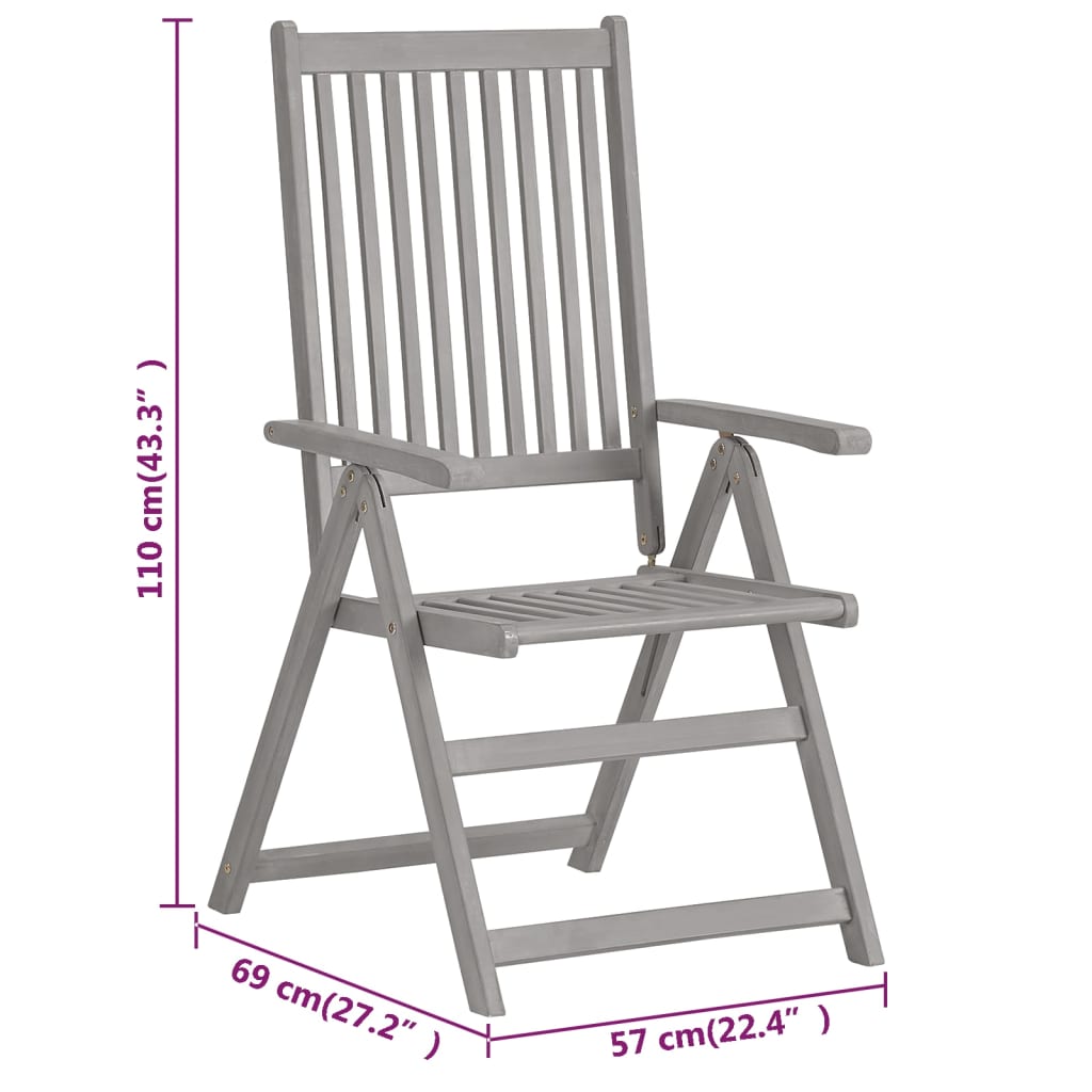 310618 vidaXL Garden Reclining Chairs 3 pcs Grey Solid Acacia Wood