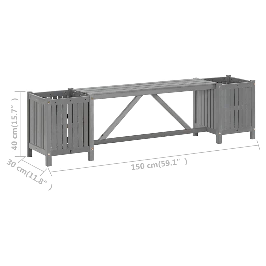 311823 vidaXL Garden Bench with 2 Planters 150cm Solid Acacia Wood Grey