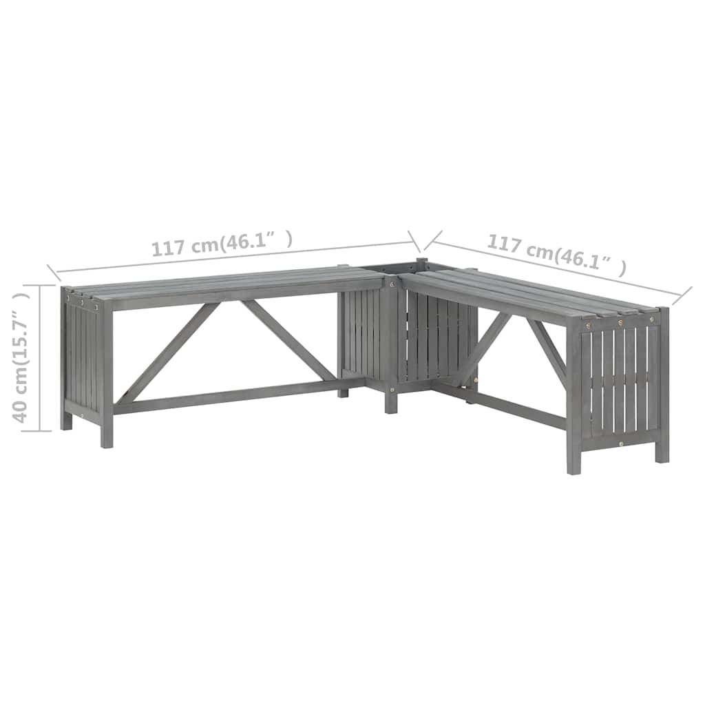311824 vidaXL Garden Corner Bench with Planter 117cm Solid Acacia Wood Grey