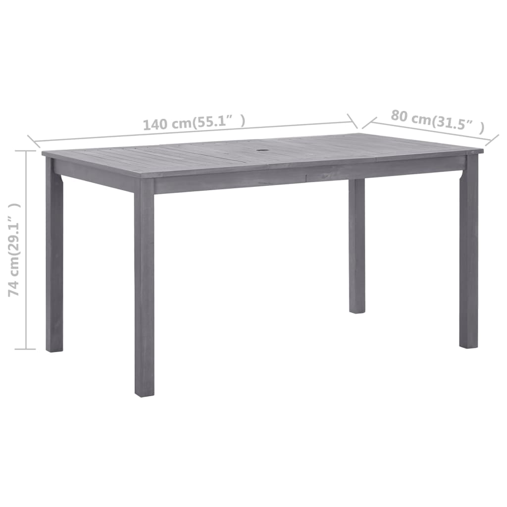 311849 vidaXL Garden Table Grey Wash 140x80x74 cm Solid Acacia Wood