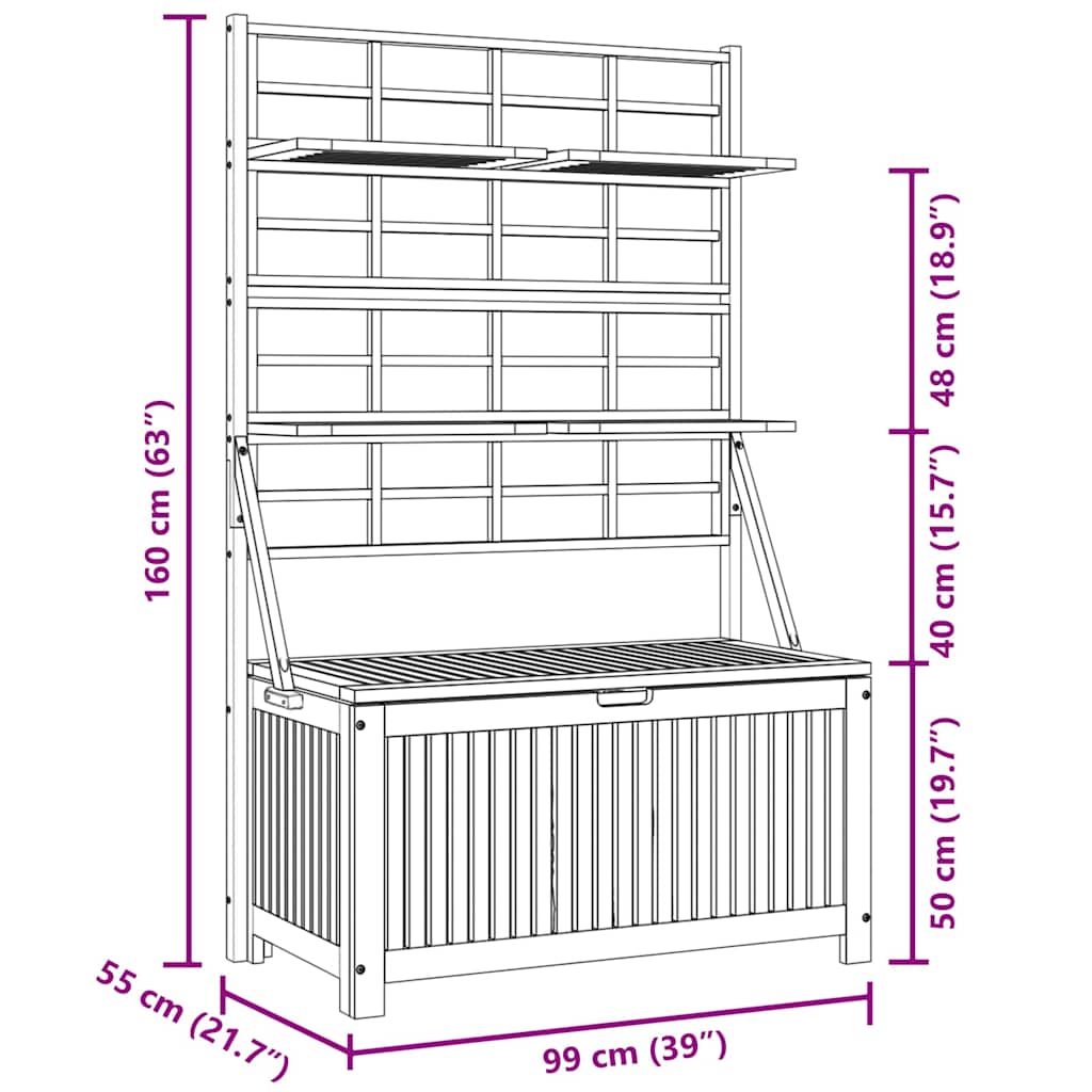 311881 vidaXL Storage Box with Trellis 99x55x160 cm Solid Acacia Wood