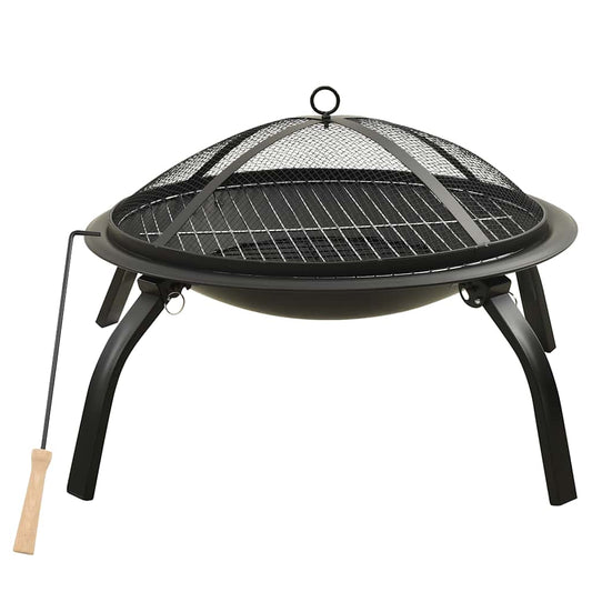 2-in-1 Fire Pit and BBQ with Poker 56x56x49 cm Steel 2-in-1 Fire Pit and BBQ with Poker 56x56x49 cm Steel