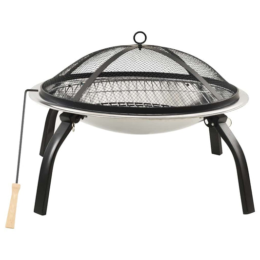 2-in-1 Fire Pit and BBQ with Poker 56x56x49 cm Stainless Steel 2-in-1 Fire Pit and BBQ with Poker 56x56x49 cm Stainless Steel