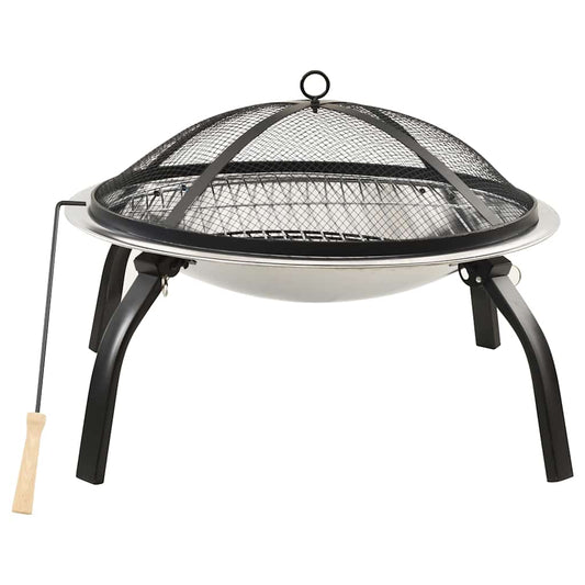 313353 vidaXL 2-in-1 Fire Pit and BBQ with Poker 56x56x49 cm Stainless Steel 313353 vidaXL 2-in-1 Fire Pit and BBQ with Poker 56x56x49 cm Stainless Steel