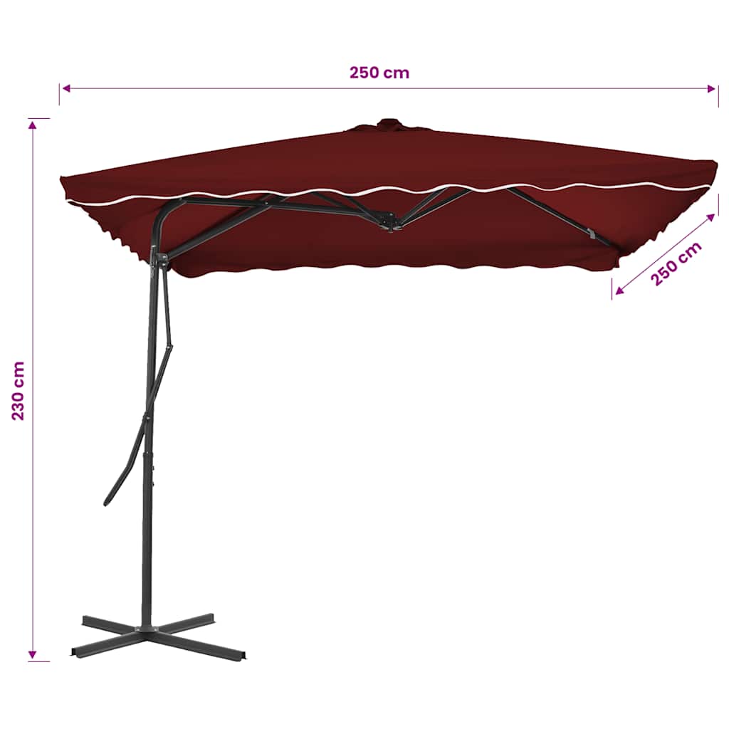 Garden Parasol with Steel Pole Bordeaux Red 250x250x230 cm
