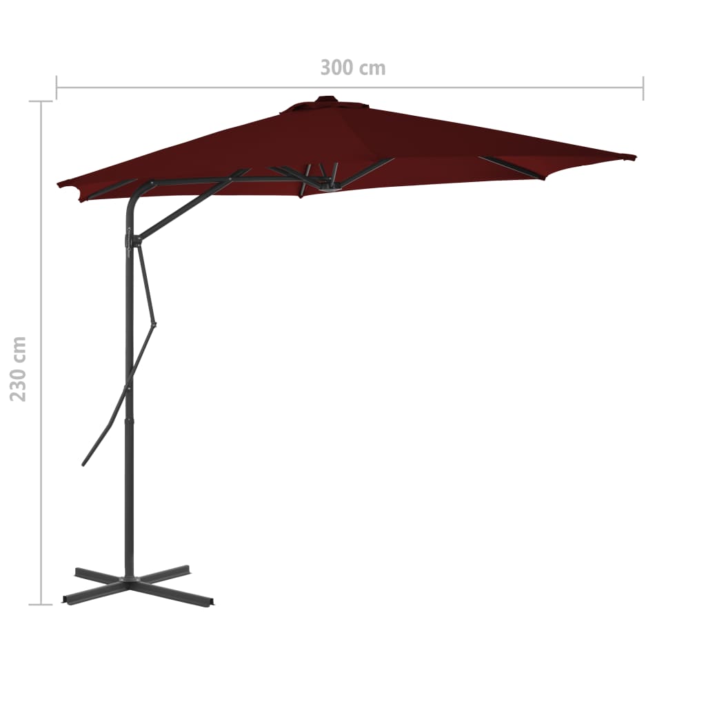312518 vidaXL Garden Parasol with Steel Pole Bordeaux Red 300x230 cm