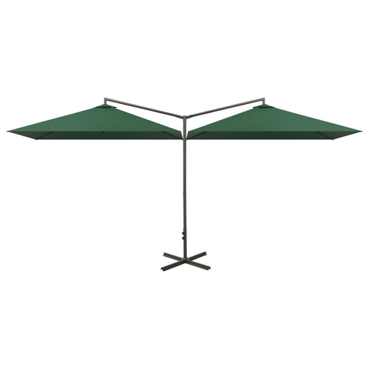Double Garden Parasol with Steel Pole Green 600x300 cm Double Garden Parasol with Steel Pole Green 600x300 cm