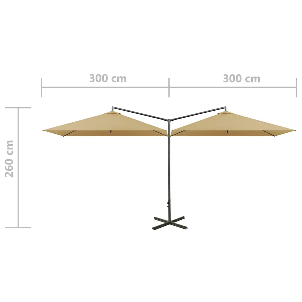 Double Garden Parasol with Steel Pole Taupe 600x300 cm