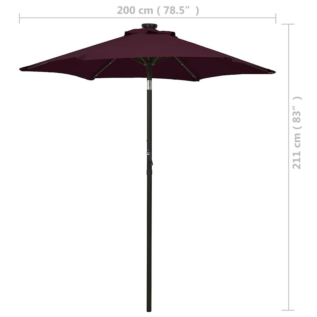Garden Parasol with LED Lights Bordeaux Red 200x211cm Aluminium