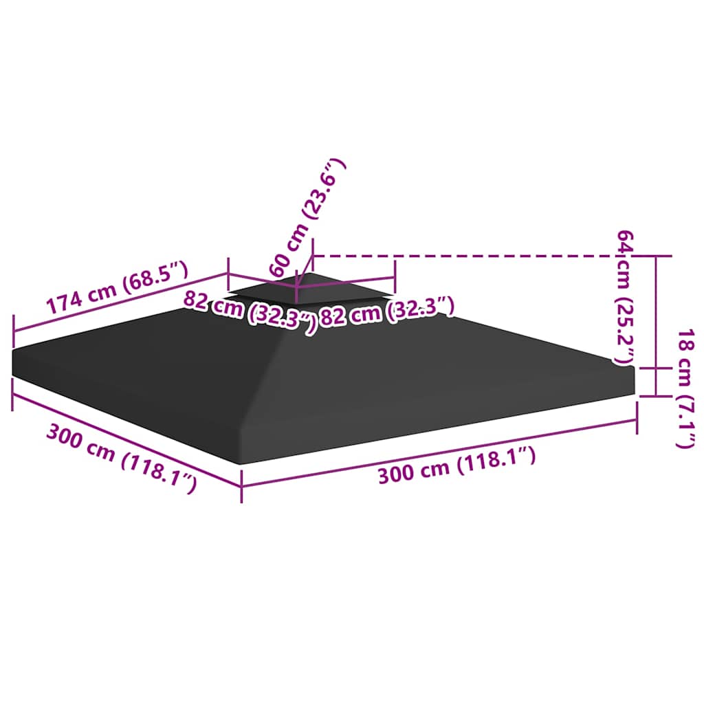 312072 vidaXL 2-Tier Gazebo Top Cover 310 g/m² 3x3 m Black