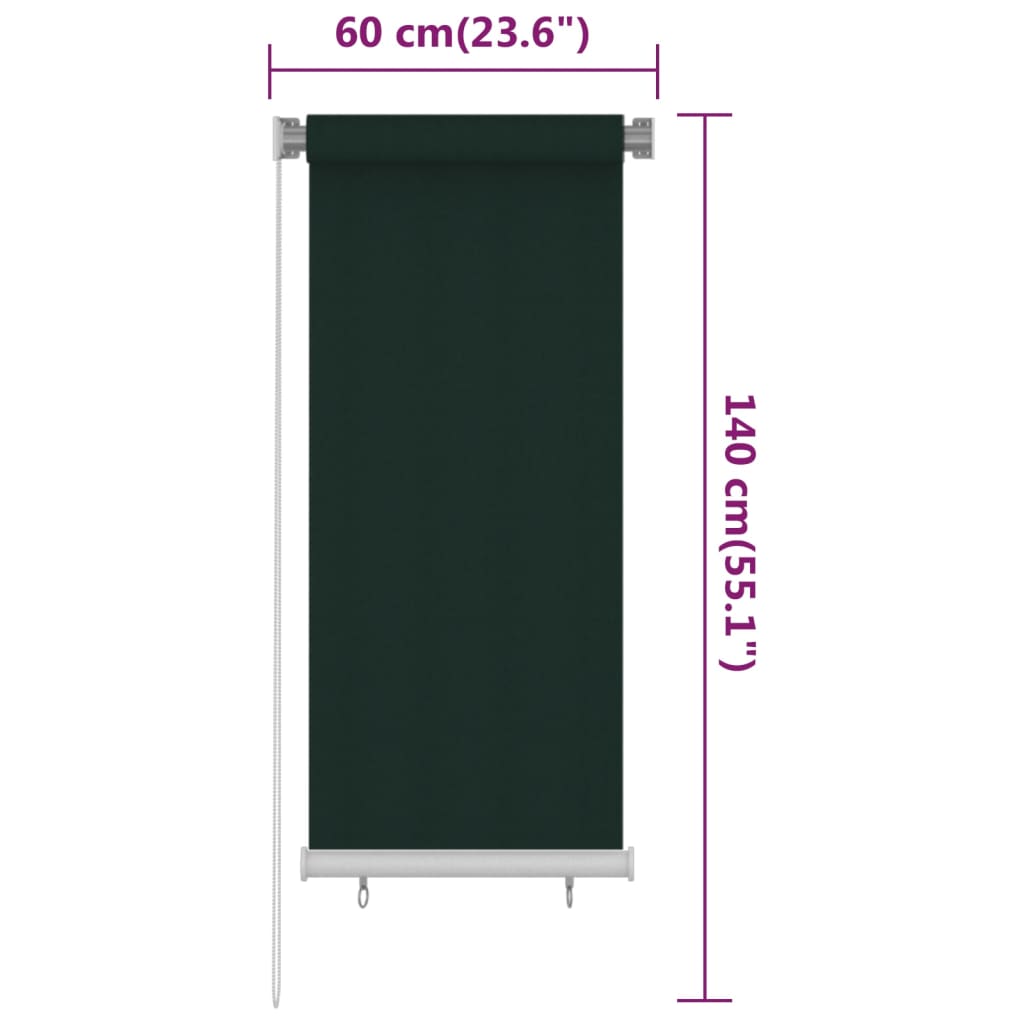 Outdoor Roller Blind 60x140 cm Dark Green HDPE
