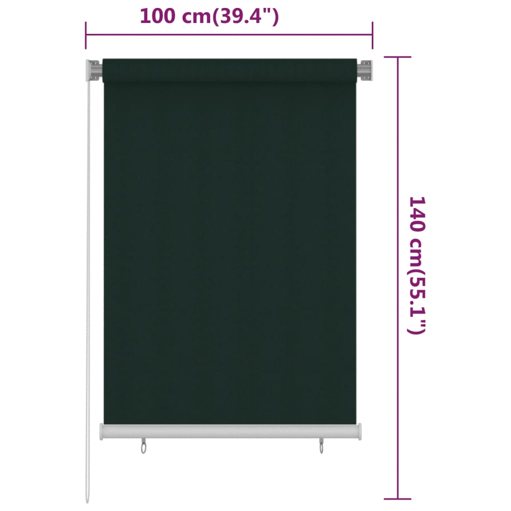 Outdoor Roller Blind 100x140 cm Dark Green HDPE