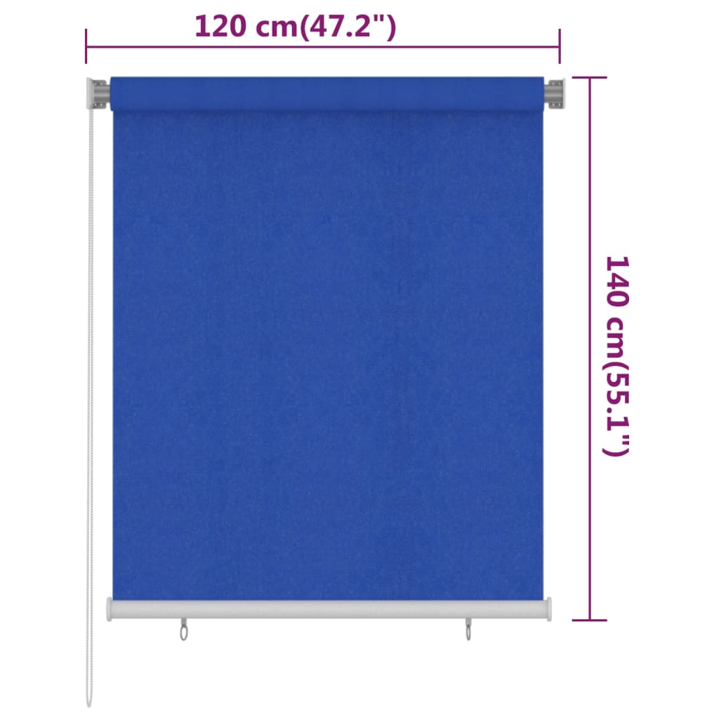 Outdoor Roller Blind 120x140 cm Blue HDPE