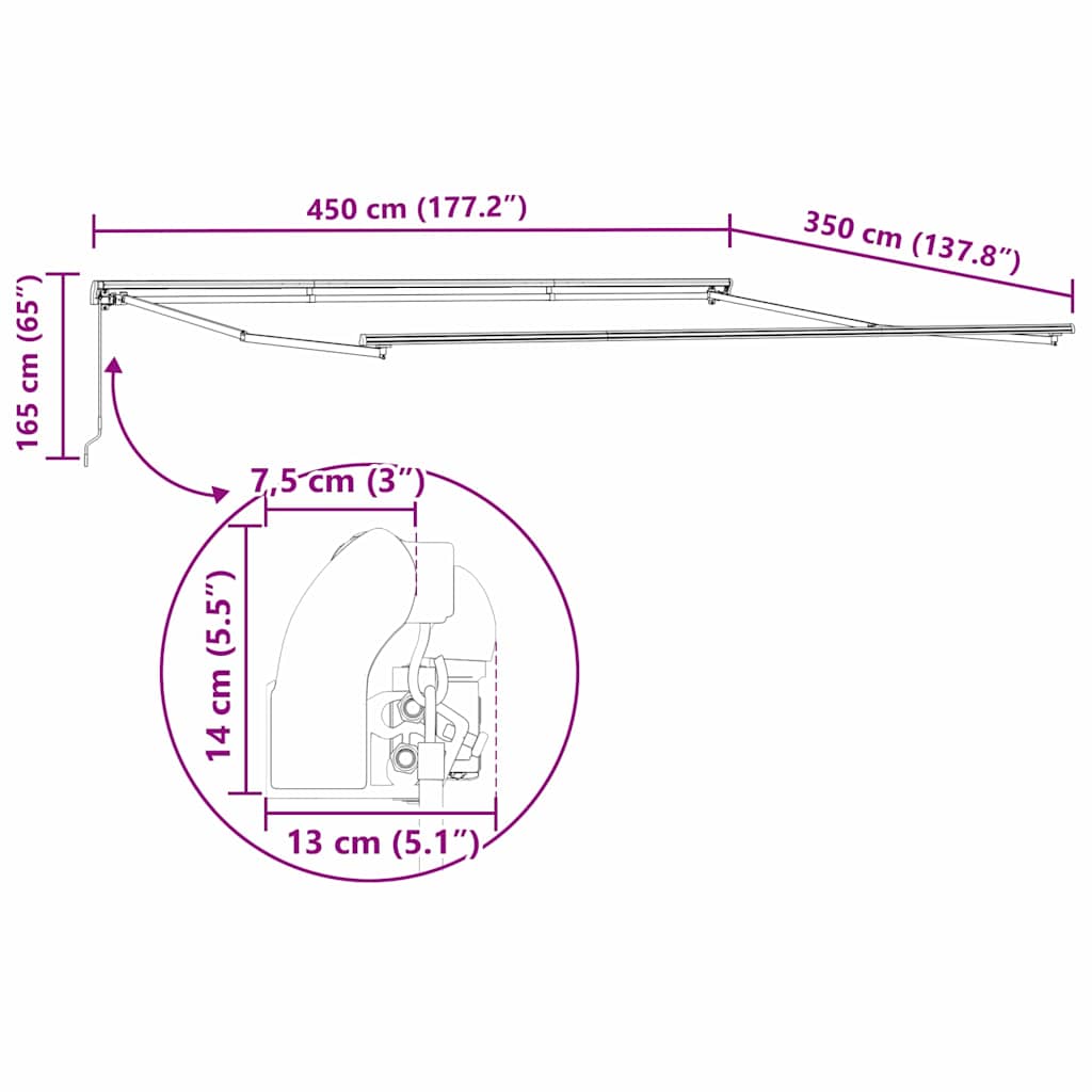 Awning Frame Manual White 450 x 350 cm Aluminium