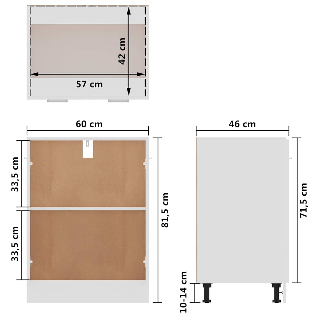 Bottom Cabinet Lyon White 60x46x81.5 cm Engineered Wood