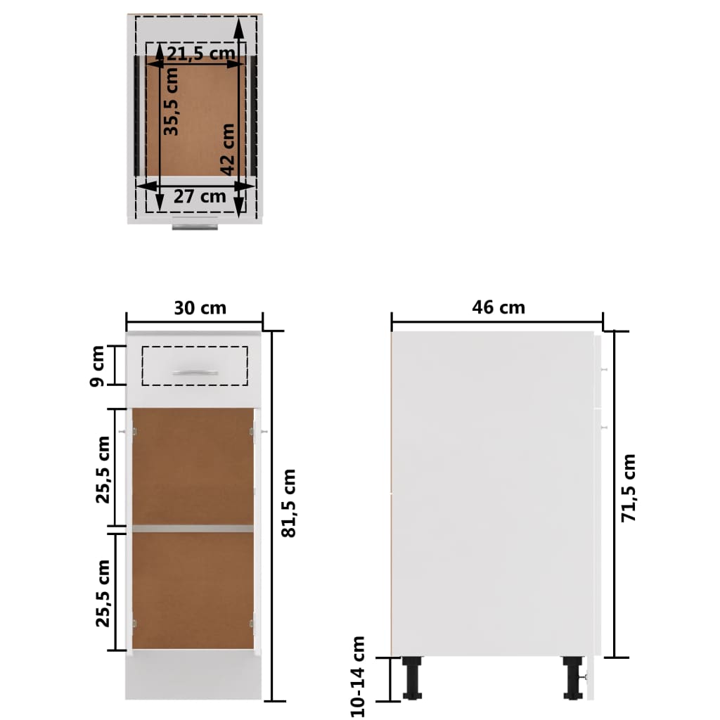 801204 vidaXL Drawer Bottom Cabinet "Lyon" White 30x46x81,5 cm Engineered Wood