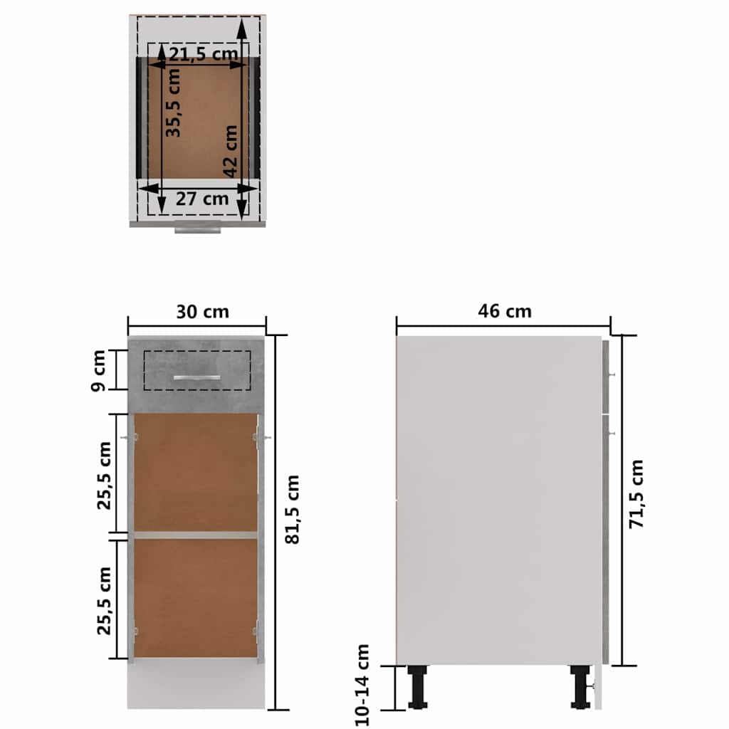 801208 vidaXL Drawer Bottom Cabinet "Lyon" Concrete Grey 30x46x81,5 cm Engineered Wood