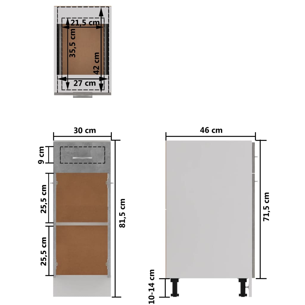 Drawer Bottom Cabinet Lyon Concrete Grey 30x46x81.5 cm Engineered Wood