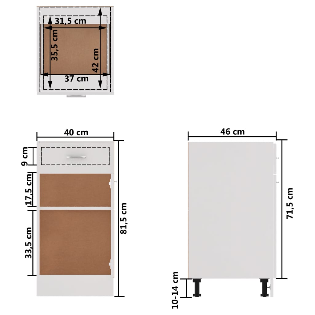 Drawer Bottom Cabinet Lyon White 40x46x81.5 cm Engineered Wood