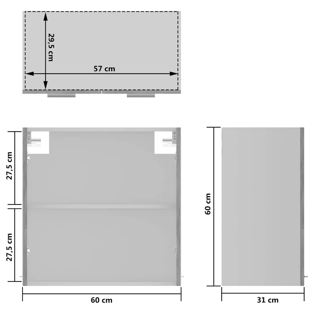 Hanging Glass Cabinet "Lyon" Concrete Grey 60x31x60 cm