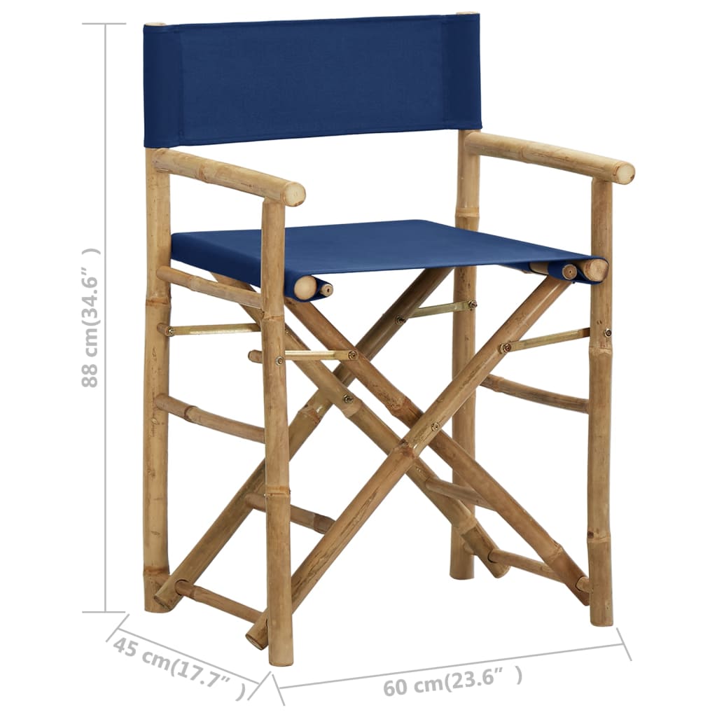 313030 vidaXL Folding Director's Chairs 2 pcs Blue Bamboo and Fabric