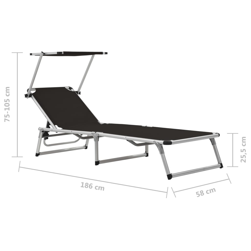 Sun Lounger | Black | Aluminium, Textilene | Standard adult size