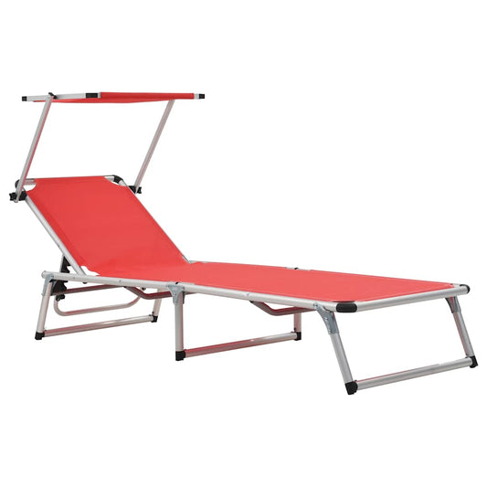 Folding Sun Loungers with Roof 2 pcs Aluminium&Textilene Red Folding Sun Loungers with Roof 2 pcs Aluminium&Textilene Red