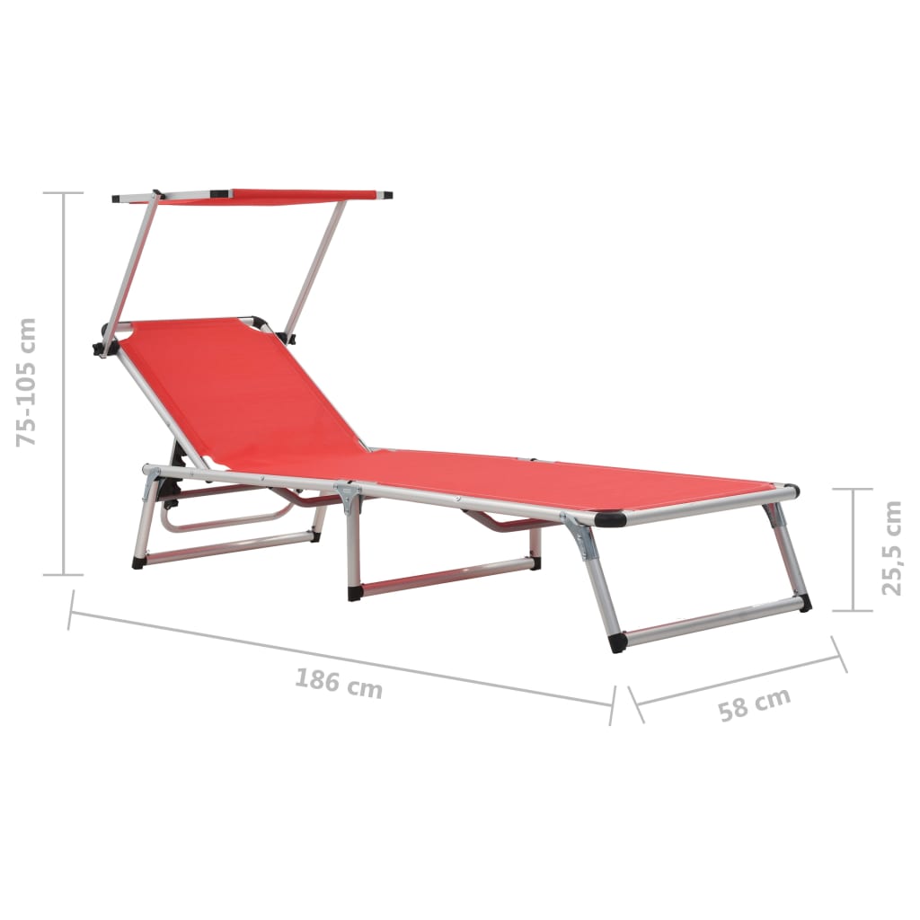 Sun Lounger | Red | Aluminium | Standard | Collapsible