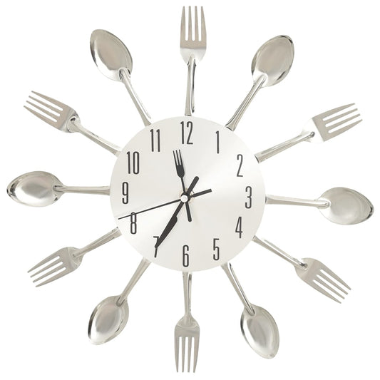 Wall Clock with Spoon and Fork Design Silver 31 cm Aluminium Wall Clock with Spoon and Fork Design Silver 31 cm Aluminium