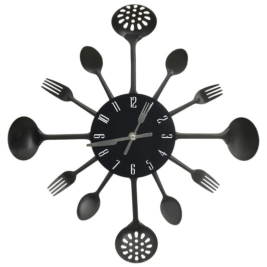 Wall Clock with Spoon and Fork Design Black 40 cm Aluminium Wall Clock with Spoon and Fork Design Black 40 cm Aluminium