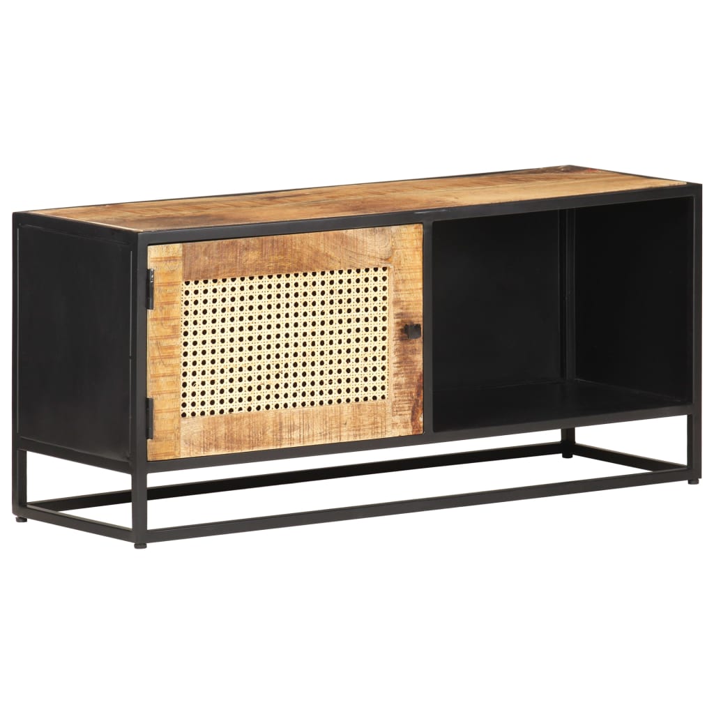 323144 vidaXL TV Cabinet 90x30x40 cm Rough Mango Wood and Natural Cane