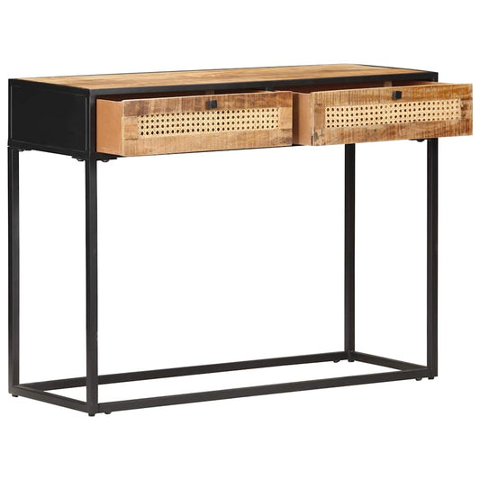 323145 vidaXL Console Table 100x35x75 cm Rough Mango Wood and Natural Cane 323145 vidaXL Console Table 100x35x75 cm Rough Mango Wood and Natural Cane