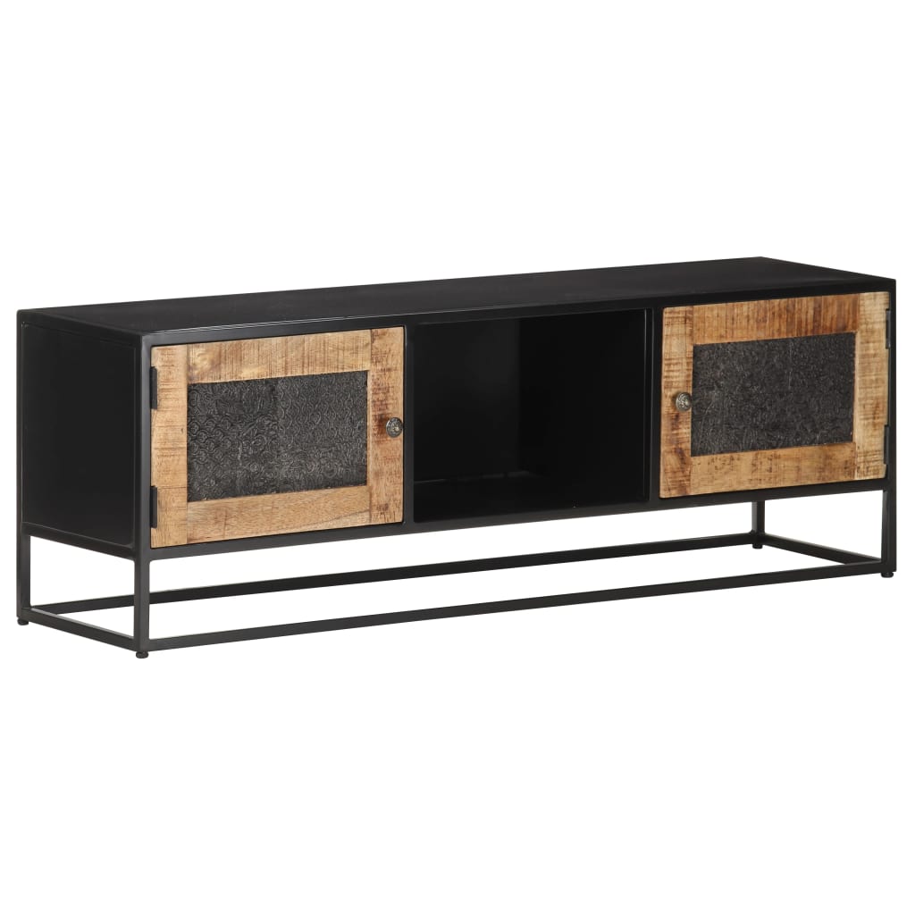 TV Cabinet | Natural Wood and Black | Rough Mango Wood, Iron, MDF