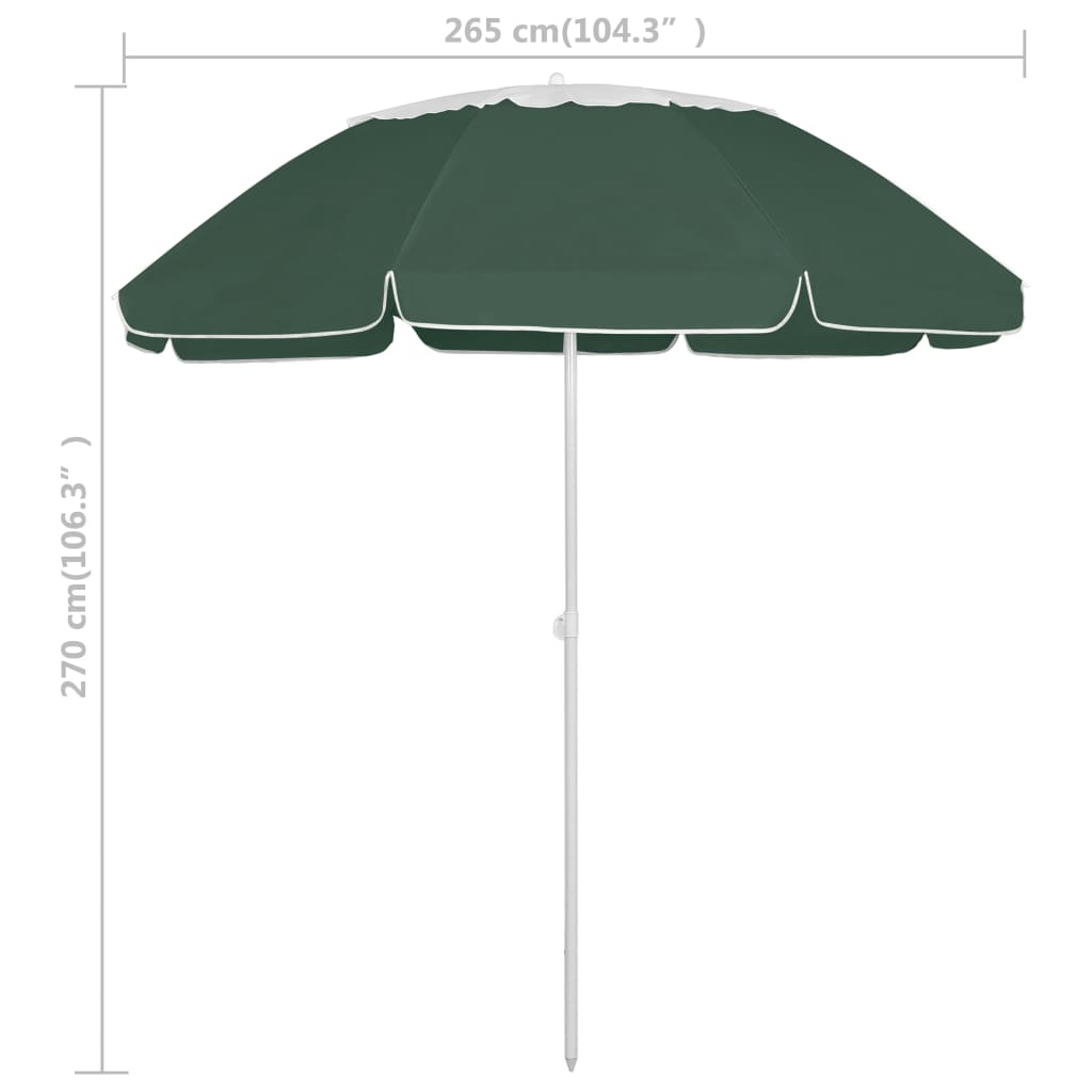 Beach Parasol | Green | Polyester | 300 cm | Tiltable | Beach Parasol