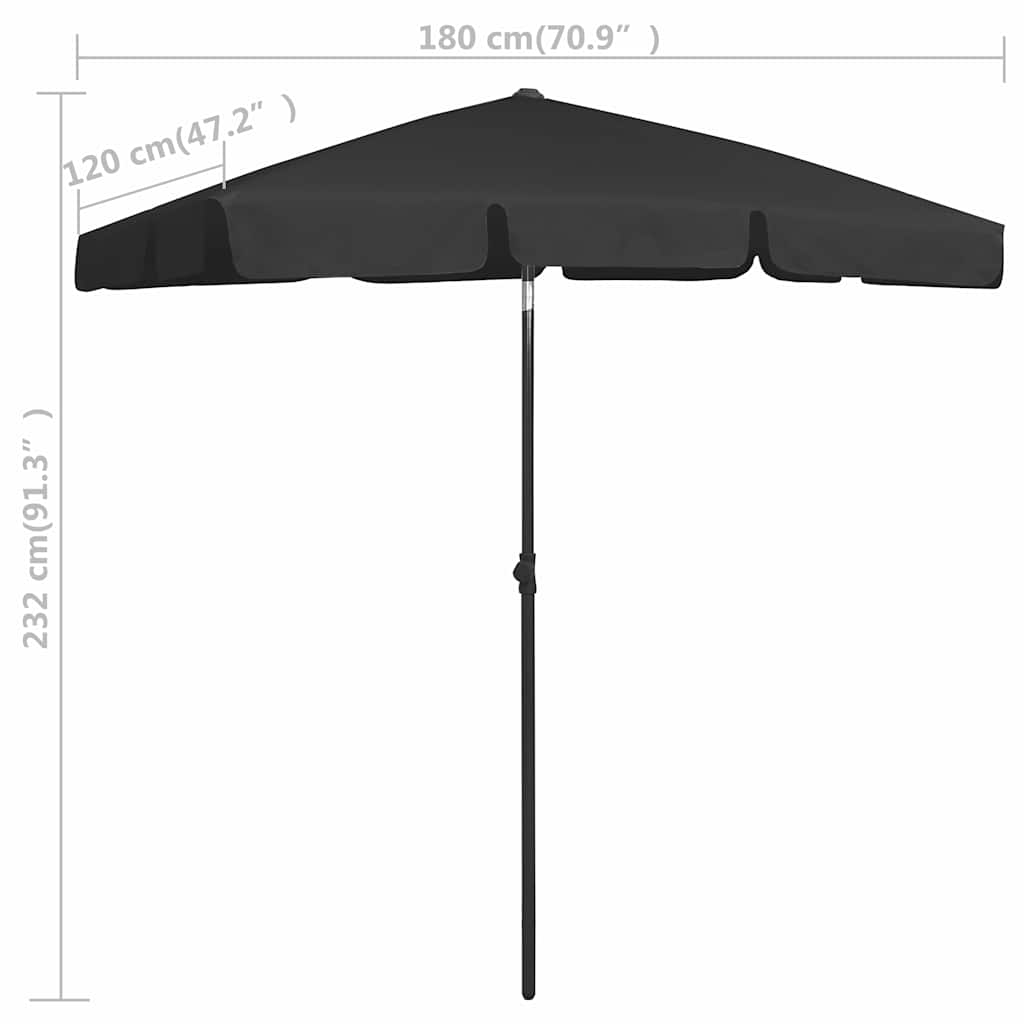 Beach Parasol | Black | Polyester | Medium | Tiltable | Beach Parasol